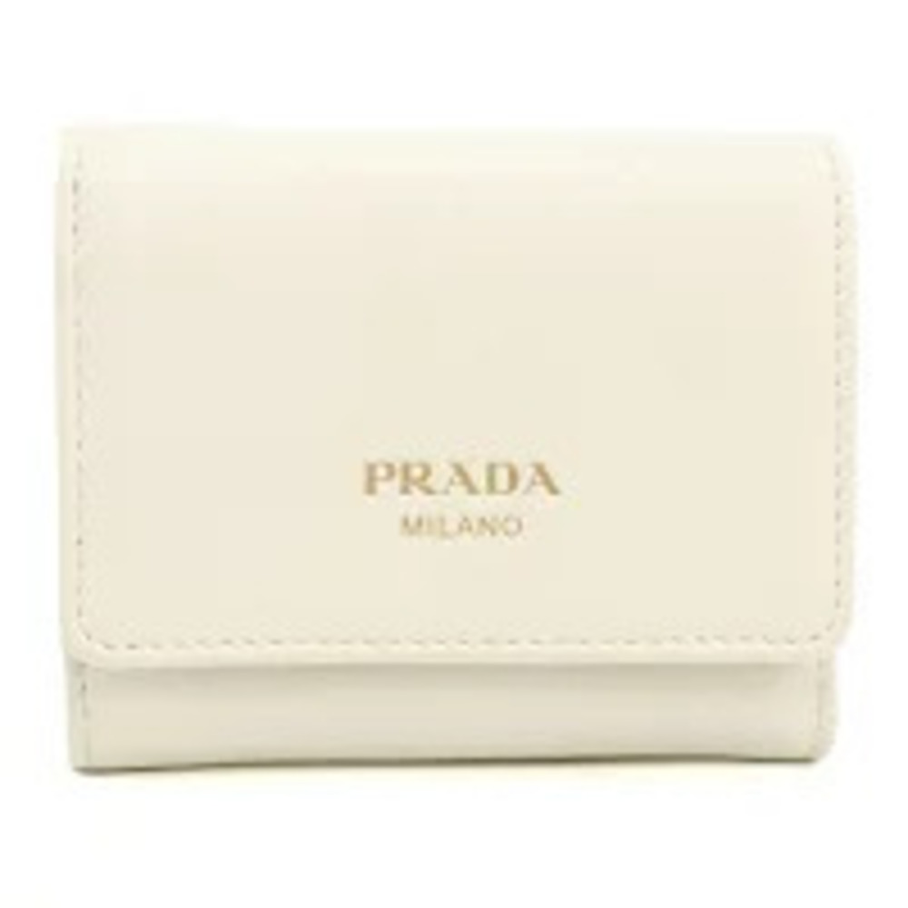Prada Tri fold Wallet Compact Soft Grain Leather White